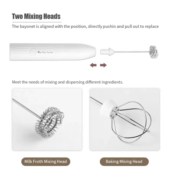 Kitchen Accessories Coffee Stirrer Baking Mixer USB Charging Electric Egg Beater 2-in-1 Double Head Milk Whisk Tools Gadgets Bar - Image 3