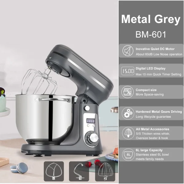 BioloMix Kitchen Food Stand Mixer, Blender, Quiet Motor, Cream Egg Whisk, Whip Dough Kneader, 6-Speed, 1200 W, 6 L, DC - Image 11