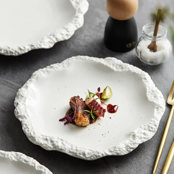 Rockpattern skirt plate vegetable plate household ceramic flat plate shallow plate 2022 new hotel tableware ins wind swing plate - Image 2