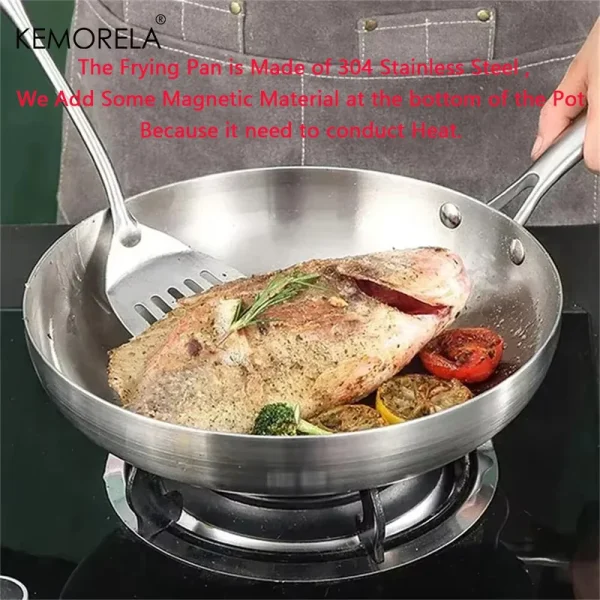 2/3PCS Frying Pan 22/24/26/28CM 304 Stainless Steel 2MM Thick Wok Pan 5 Ply Steel Food Grade Non-Stick Pans for Cooking Pot - Image 2