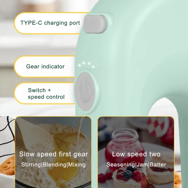 4 Gears Adjustable Egg Beater Electric Mixer Kitchen Gadget Quick Charging 1500mAh Battery-operating Convenience USB Charge - Image 2