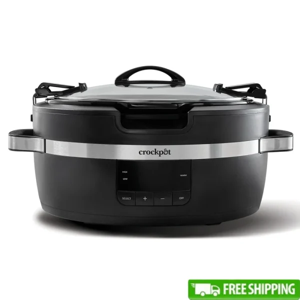 6 Quart Digital Slow Cooker Programmable Timer Insulated Design Automatic Keep Warm Touch Control Easy Carry Handles Dishwasher