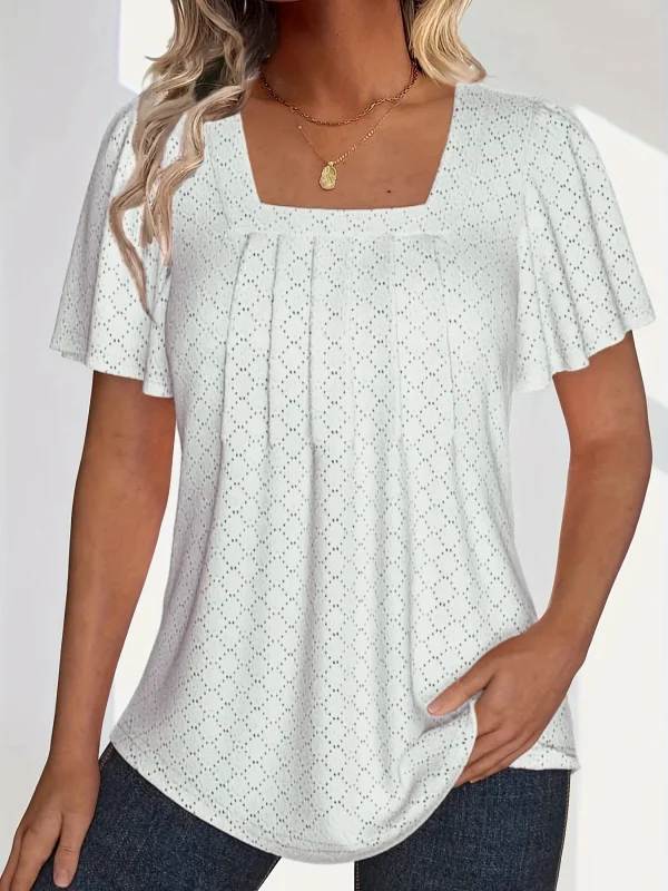 Plus size spring and summer fashionable and elegant hollow tops for women office wear loose ruffle sleeves versatile tops for - Image 7