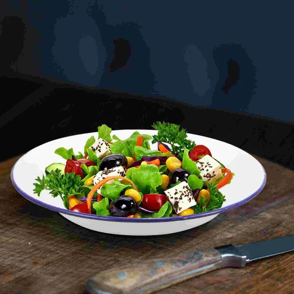 4Pcs Retro Enamel Plates for Camping Restaurant Food Serving Vintage Style Dishes Home Kitchen Tableware Catering Serving Plate - Image 4