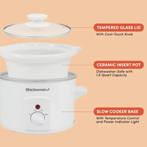 1.5Qt Mini Slow Cooker Stainless Steel Compact Kitchen Appliance with Removable Stoneware Pot Tempered Glass Lid Temperature - Image 3