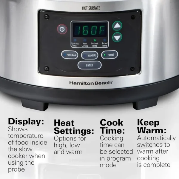 Hamilton Beach Portable 6 Quart Set & Forget Digital Programmable Slow Cooker Lock,Dishwasher Safe Crock & Lid,Temperature Probe - Image 2