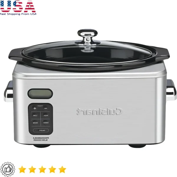 Programmable Slow Cooker 6.5Qt Touchpad Control LCD Display Automatic Shut-Off Keep Warm Cooking Timer Stainless Steel Cooking