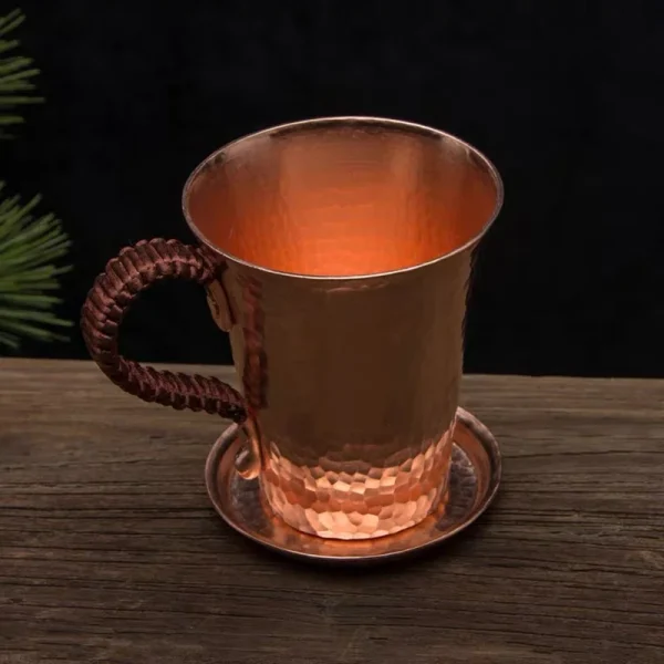 Pure Copper Beer Coffee Cup And Cover Disc Milk Mug Retro Handcrafted Weave Handle 350ml Drinking Cups Drinkware Couple Gifts - Image 2