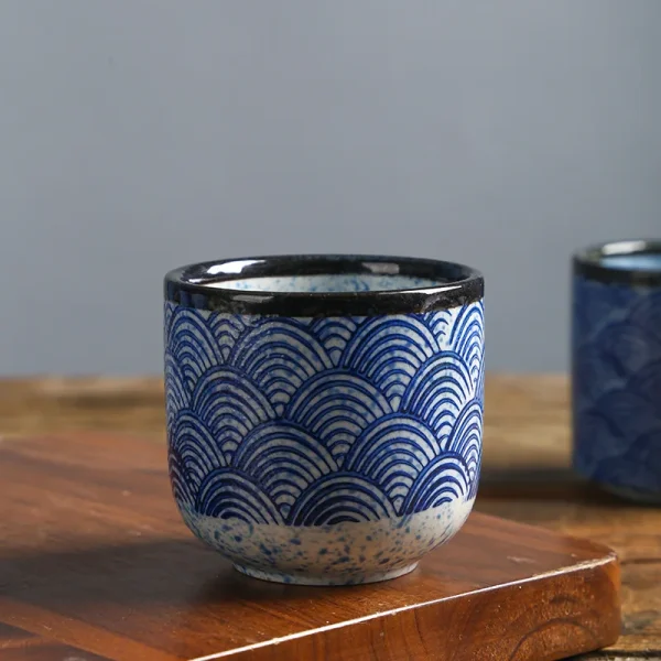 Ceramic Cup Japanese Sea Ripple Porcelain Teacup Straight Drinkware Hotel Restaurant Japanese Cuisine Household Coffee Mug - Image 5