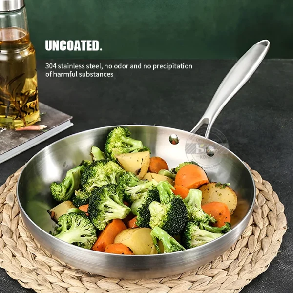 304 Stainless Steel Frying Pan NonStick Pan Fried Steak Pot Uncoated Kitchen Cookware for Gas Stove and Induction Cooker - Image 6