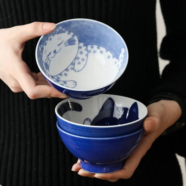 Cute Cat Ceramic Plate Japanese Plate Blue and White Porcelain Bowl Home Creative Personality Plate Home Kitchen Tableware - Image 3