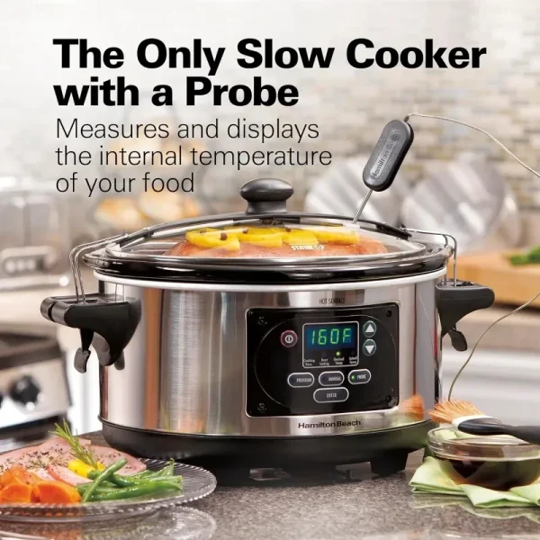 Hamilton Beach Portable 6 Quart Set & Forget Digital Programmable Slow Cooker Lock,Dishwasher Safe Crock & Lid,Temperature Probe - Image 6