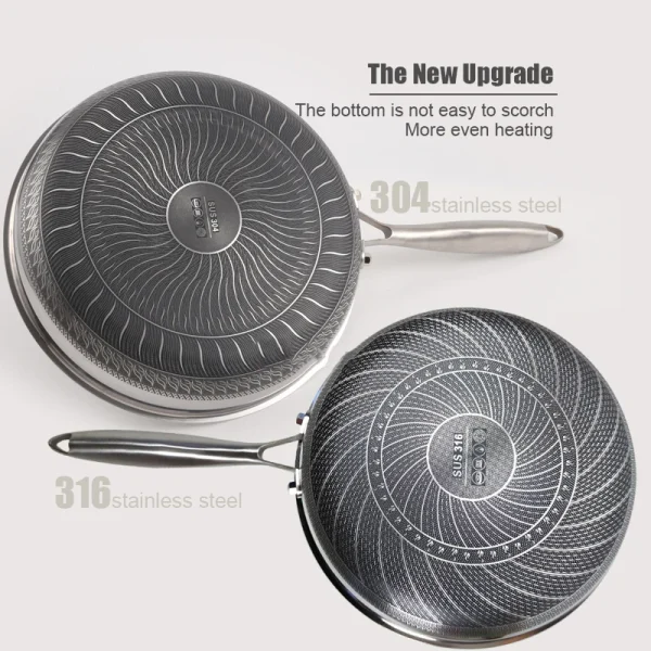 316 Stainless Steel Wok Honeycomb Frying Pan Steak Cooking Flat Bottom Non-Stick Pan Induction Cooker Universal Kitchen Cookware - Image 4