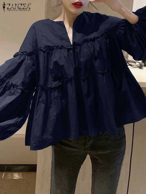 ZANZEA Fashion Women Long Puff Sleeve Blouse Autumn Spring Eelgant Shirt Ruffles Blusas Femininas Mujer Party Work Tops Tunic - Image 9