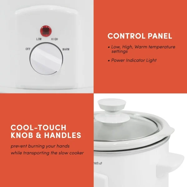 1.5Qt Mini Slow Cooker Stainless Steel Compact Kitchen Appliance with Removable Stoneware Pot Tempered Glass Lid Temperature - Image 4