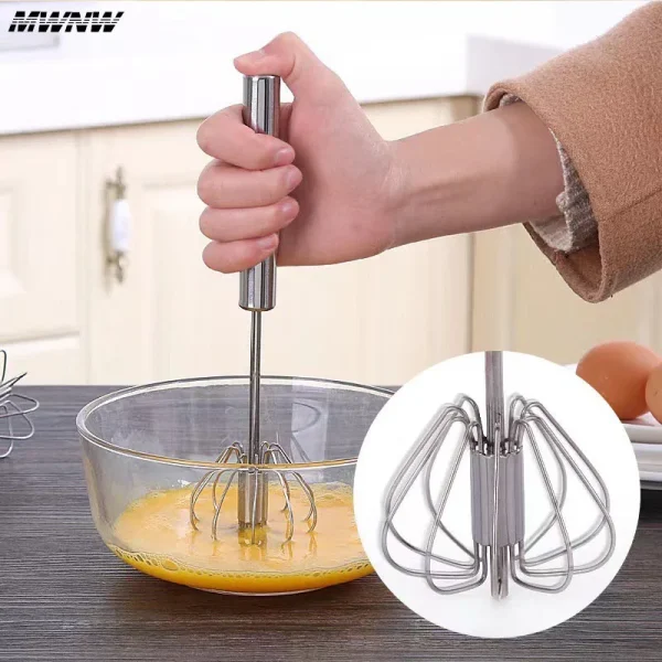 Household Stainless Steel Semi-automatic Egg Beater Press And Rotate Manual Egg Beater Egg Cream Handheld Whipping Tool  - Image 4