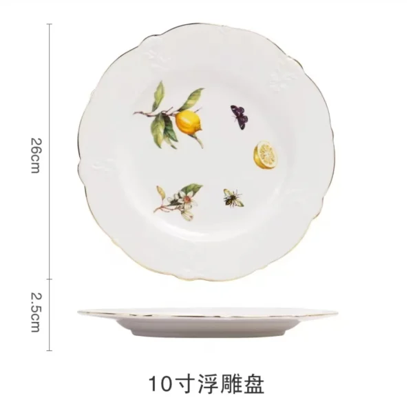 Assiette Questeak en céramique à motif de citron européen, bol, fruits, bonbons, Dim Sum, cuisine occidentale, plats - Image 10