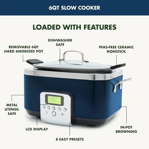 GreenPan Elite 8 - in -1 Programmable 6QT Electric Slow Cooker, Dishwasher Safe Lid & Removable Crock, PFAS-Free Healthy Ceramic - Image 4