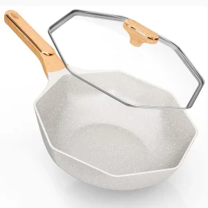 Nonstick Octagonal Wok with Lid 12.5 inch Ceramic Die-cast Induction Woks and Stir Fry Pans Dishwasher Aafety for All Atoves