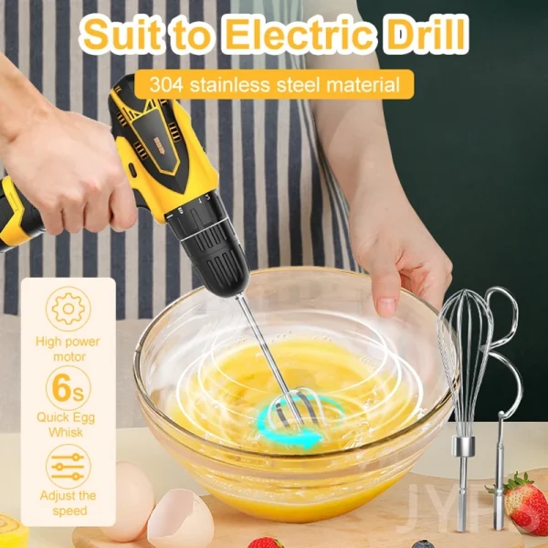 Stainless Steel Egg Beater Whisk Hand Mixer Suitable for Drill Electric Mixer Cream Dough Whisk Mixer Baking Kitchen Accessories - Image 2