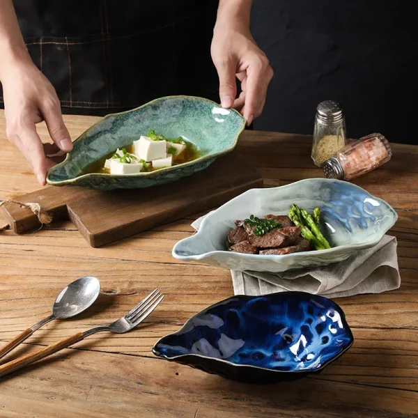 Kiln Ceramic Oyster Plate Snack Bowl Dessert Bowl Spice Bowl Fruit Plate Salad Plate Tray Retro Tableware Oyster Shell Tray - Image 2