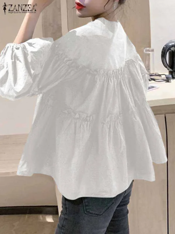ZANZEA Fashion Women Long Puff Sleeve Blouse Autumn Spring Eelgant Shirt Ruffles Blusas Femininas Mujer Party Work Tops Tunic - Image 3