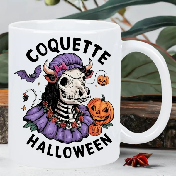 Coquette Halloween Ceramic Mug - Spooky Skeleton Design, Perfect Gift for Coffee Lovers and Halloween Enthusiasts Water cup - Image 2
