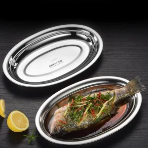 LFGB Certificated 304 Stainless Steel Fish Steaming Plate Ultra Durable Never Broken Seafood Dish Easily Clean Barbecue Cutlery