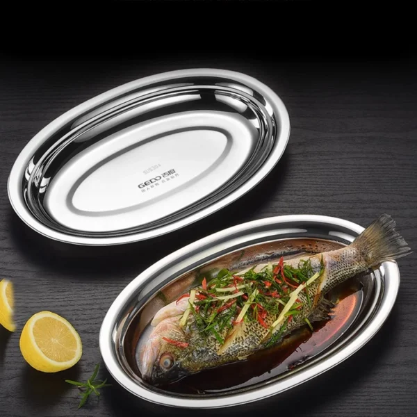 LFGB Certificated 304 Stainless Steel Fish Steaming Plate Ultra Durable Never Broken Seafood Dish Easily Clean Barbecue Cutlery