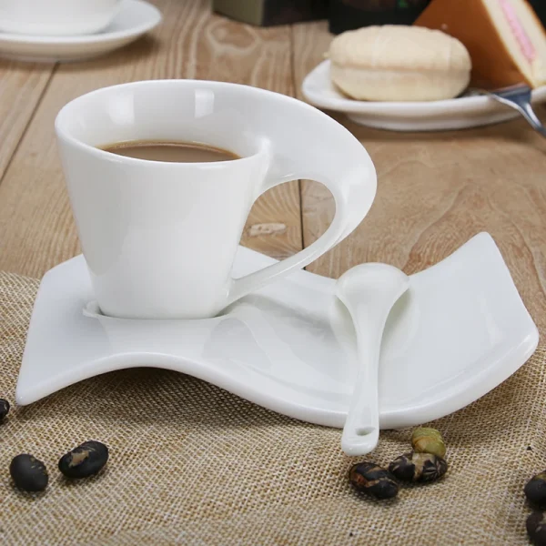 European Wave Porcelain Coffee Cup and Saucer Set White Ceramic Coffee Cup Breakfast Cup with Saucer Modern Home Decoration - Image 3