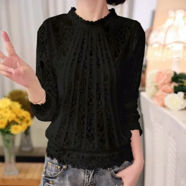 Autumn Chiffon Lace Blouse Women Shirts Summer White Tops Blusas Women Long Sleeve Blouses Women Clothing Feminine 51C - Image 2