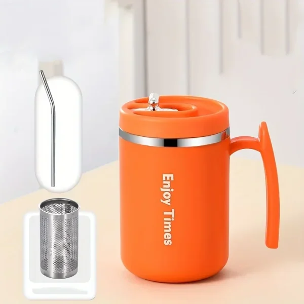 304 Stainless Steel Coffee Mug With Lid Tea Cup Thermal Mug With Tea Strainer And Straw Water Bottle - Image 7