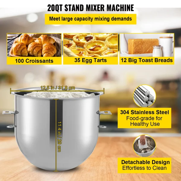 SucceBuy 20Qt Commercial Electric Stand Food Mixer 1100W Professional Kitchen Dough Mixer Bread Pastry Kneading Whipping Machine - Image 3