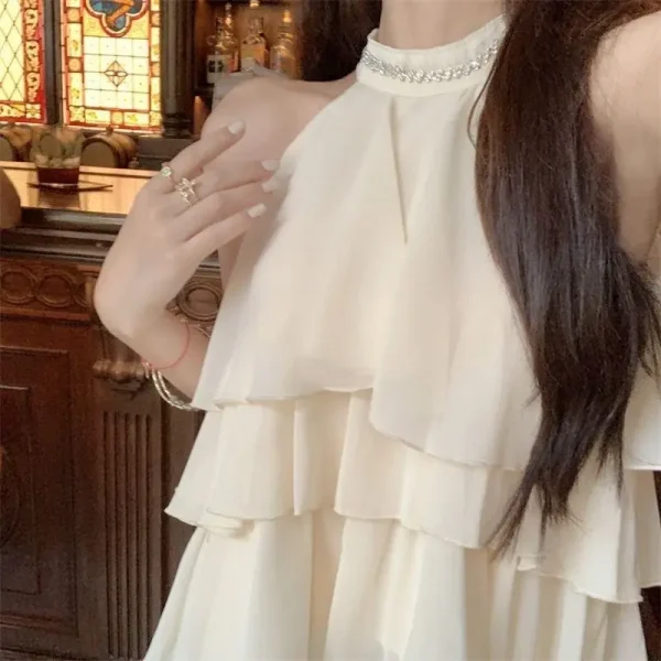 Hanging Neck Cake Blouse Women Tierred Irregular Ruffle Voile Shirt Elegant Chiffon Sexy Top Female Sweet Thin Summer Clothes - Image 6