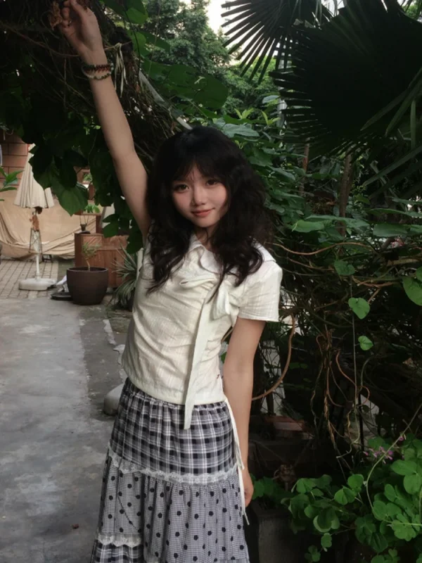 Erwofeina Preppy Style Turn-down Collar Shirts And Blouses Korean Style Women Clothing Short Sleeve Blouse Summer Tops Y2k Chic - Image 5