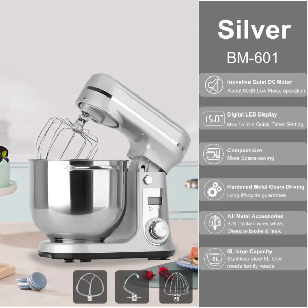BioloMix Kitchen Food Stand Mixer, Blender, Quiet Motor, Cream Egg Whisk, Whip Dough Kneader, 6-Speed, 1200 W, 6 L, DC - Image 10