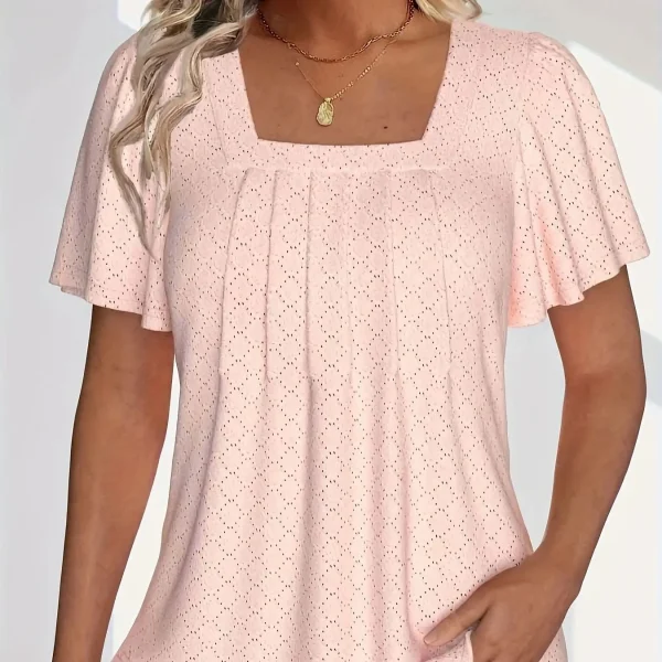 Plus size spring and summer fashionable and elegant hollow tops for women office wear loose ruffle sleeves versatile tops for - Image 9