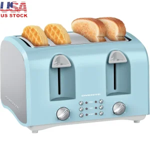 4 Slice Toaster with Extra Wide Slots 1400W Dual Independent Controls 6 Shade  Defrost Reheat High Lift Lever Kitchen
