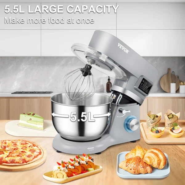 SucceBuy 5.5/7LElectric Stand Mixer with 6Speeds LCD Screen Timing Food Mixer Cream Egg Whisk Whip Dough Kneader With Steel Bowl - Image 6