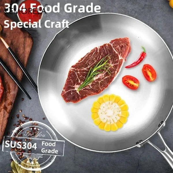 2/3PCS Frying Pan 22/24/26/28CM 304 Stainless Steel 2MM Thick Wok Pan 5 Ply Steel Food Grade Non-Stick Pans for Cooking Pot - Image 3