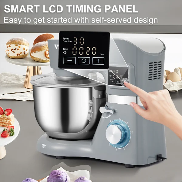 SucceBuy 5.5/7LElectric Stand Mixer with 6Speeds LCD Screen Timing Food Mixer Cream Egg Whisk Whip Dough Kneader With Steel Bowl - Image 2