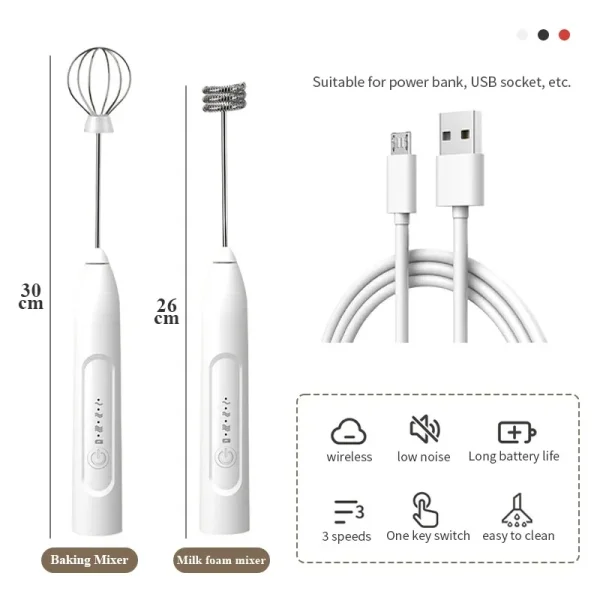 Kitchen Accessories Coffee Stirrer Baking Mixer USB Charging Electric Egg Beater 2-in-1 Double Head Milk Whisk Tools Gadgets Bar - Image 2
