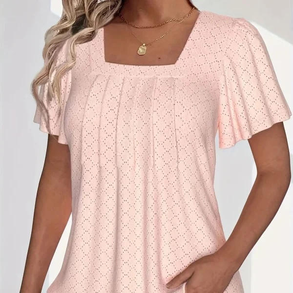 Plus size spring and summer fashionable and elegant hollow tops for women office wear loose ruffle sleeves versatile tops for - Image 4