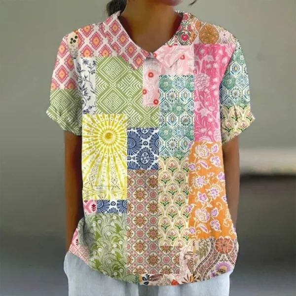 Summer Women Blouse Hawaii Cartoon Puppy Printed T-Shirts Fashion Lapel Short Sleeve Tees Tops Women Casual Pulovers Clothing - Image 5