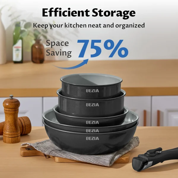 Induction Cookware with Healthy Ceramic Coating, Nonstick Pots and Pans Set 13pcs with Detachable Handles - Image 5