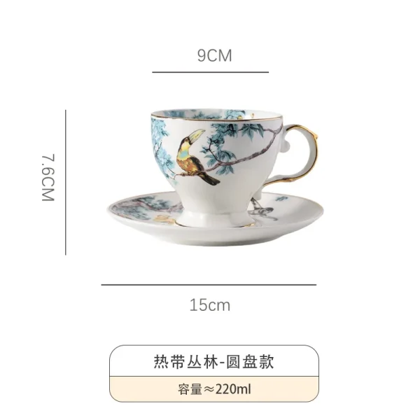 Flower and bird coffee cups and saucers, hand-painted ceramic mugs, household afternoon tea cups - Image 8