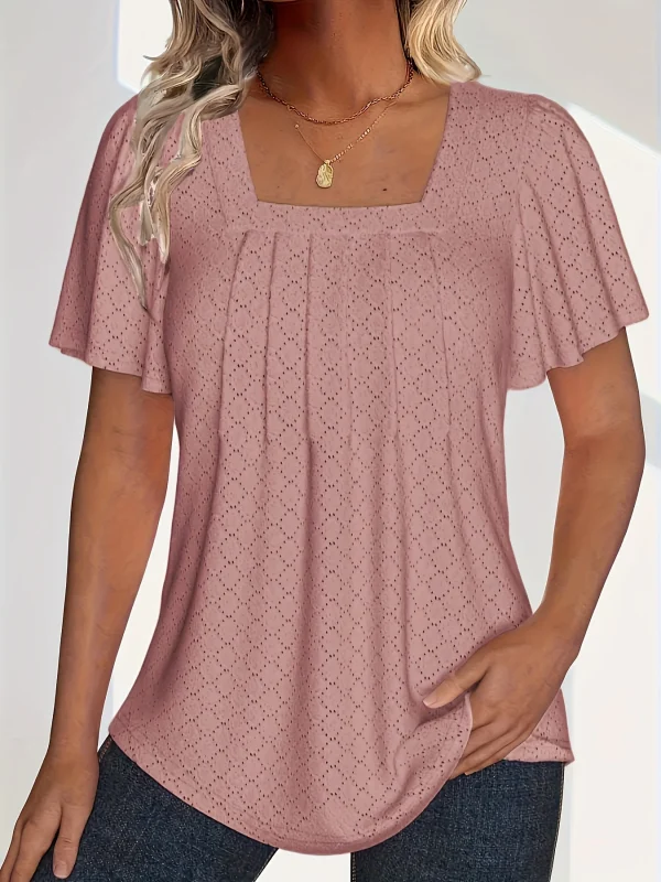 Plus size spring and summer fashionable and elegant hollow tops for women office wear loose ruffle sleeves versatile tops for - Image 10