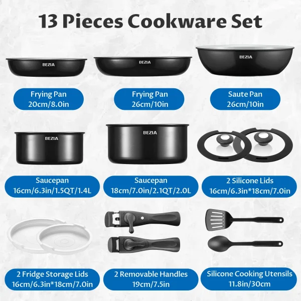 Induction Cookware with Healthy Ceramic Coating, Nonstick Pots and Pans Set 13pcs with Detachable Handles - Image 6