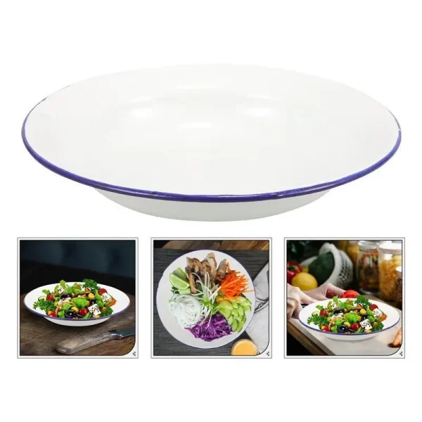 4Pcs Retro Enamel Plates for Camping Restaurant Food Serving Vintage Style Dishes Home Kitchen Tableware Catering Serving Plate - Image 8