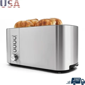 4 Slice Toaster Long Slot Extra Wide Bagel Toaster with Defrost Reheat Function True Bagel Control 6 Browning Levels Easy Clean
